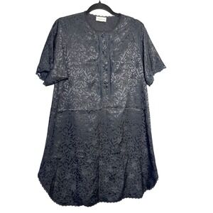 Barbizon Vintage Black Lace Trim Floral Jacquard Nightgown Dress M  Wedding